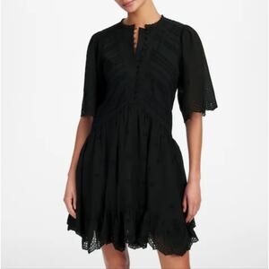 NEW Madewell Eyelet Flutter Sleeve Black Mini Dress Jet Black